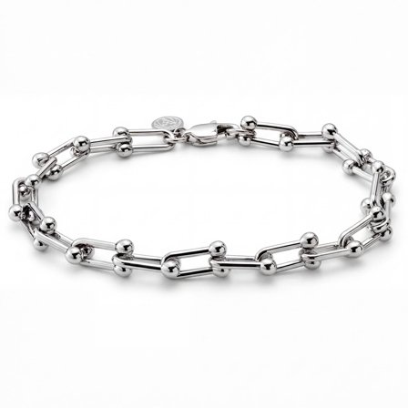 New Classics | 7mm Silver-Tone Stainless Steel Paperclip Bead Chain Bracelet for Men - Chain Bracelets