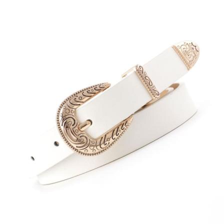 Damebelter Retro Trendy tredelt damesett All-Match Gull Svart pinnespenne Belte Populært buksebelte White 105x1.8cm