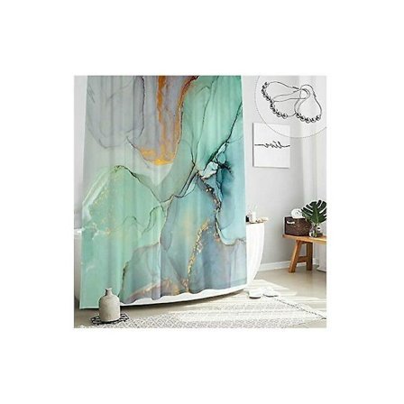 Kuuma erikoispitkä suihkuverho 180 210cm, abstrakti marmorikuvioinen suihkuverho, sininen vihreä violetti jade-kuvio null