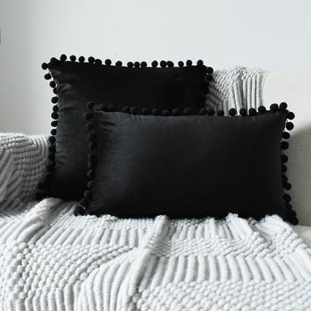 Husholdnings fløjlsboldkvast pudebetræk Sofa taljepude rektangulær med pudekerne Black 30*50 without core
