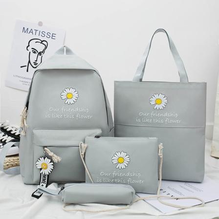 Student jente ryggsekk skulderveske skolesekk Koreansk stil Little Daisy trykt firedelt sengesett Ungdomsskoleelev Gray