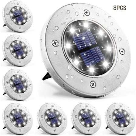 8 LED solcelledrevne underjordiske lamper Utendørs Vanntett Hage Landskapsbelysning for Hage Dekk Plen Patio Gangvei Gangvei 8pcs white