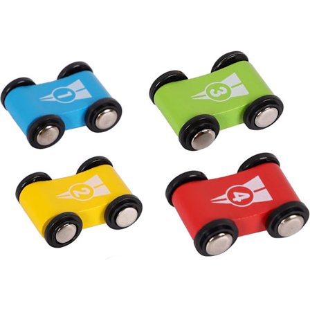 Träbilbana med ramper - Bilset för småbarn - 4-pack med ersättningsbilar - Kompatibel med Click Clack-bilar