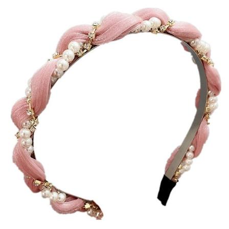 Mode Sød Pandebånd Hårsløjfe Til Kvinder Piger Perle Rhinesten Hårsløjfe Hovedbeklædning, Skridsikker Strækbar Makeup Hårsløjfe, Multifarvet Pink