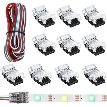 3-nastainen LED-nauhasarja, 10 mm:n LED-nauhasarjan liittimet, LED-nauhasarjan liitinliitin, 5 metrin pituisella johdolla (10 kpl)
