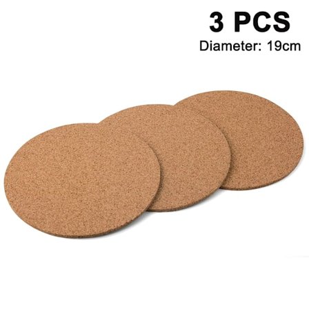 Rund Korkunderlägg, Grytunderlägg, Kastruller och Växter, 19 cm Diameter X 1 cm Tjock, Set med 3 Underlägg