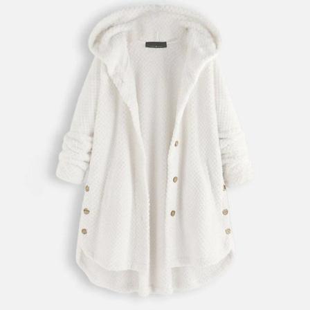 Dam Dubbel Varm Hood Coat Lång Päls Cardigan Ytterkläder Jacka White 2XL