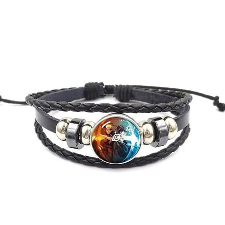 Cartoon söt Naruto armband svart läder färgglada ädelsten armband för barn barn DB