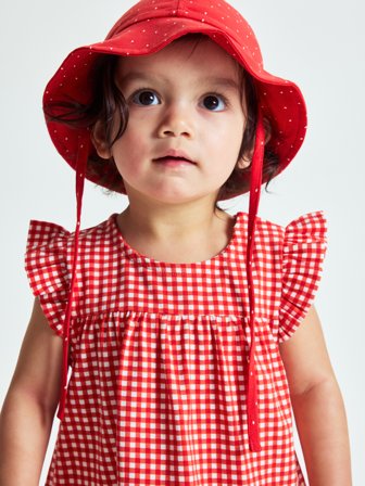 Polarn O. Pyret - Checked dress with ruffle sleeves - 62 - Childrenswear - red