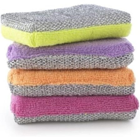 4 Mikrofiber Dubbla Köksvampar – Mjuk & Skrovlig Sida För Rengöring Av Hela Köket