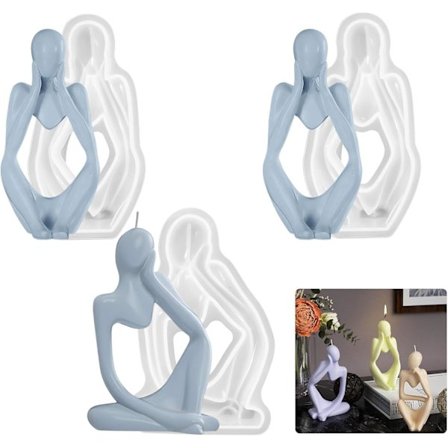 3 stk. Abstrakt Tænker Silikoneform, 3D Statue Lys og Resin Støbesæt til DIY Hjemmeindretning, Kunstnerisk Sæbe Chokolade Håndværksartikler
