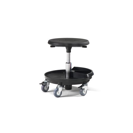 Rollhocker MIDI mit Werkzeugboden, H 370-500 mm, PU schwarz