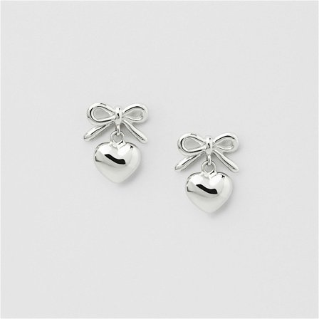 Bow Heart Studs - Sterling Silver - Safira