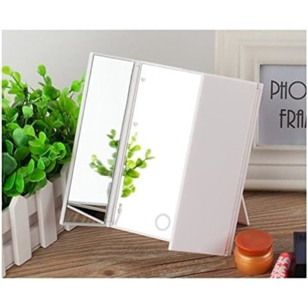 Unikt Tri-fold Kosmetisk Sminkespeil Reisekompakt Lommespeil med 8 LED-lys - Svart