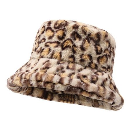 Dams Leopardmönstrad fuskpäls Bucket Hat