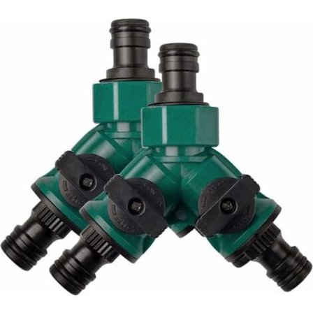 TS-Sett med 2-veis slangekoblinger med stoppekran - Hurtigkobling - Hageslange - Hageslangekobling - For 3/4" kran