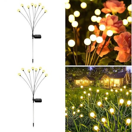 2-pak solcelledrevne ildfluelamper – 16 LED-svingende havelamper, IP65 vandtætte lamper til terrasse, gangsti og græsplæne