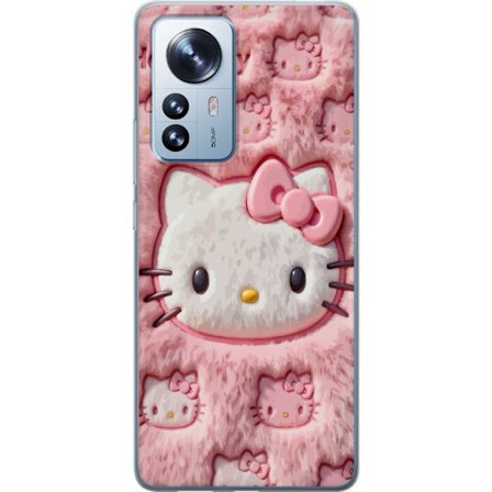 Kompatibelt Mobildeksel til Xiaomi 12 Pro Hello Kitty rosa fluffy bakgrunn med ikoniskt ansikt og kawaii-estetikk