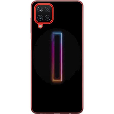 Kompatibel Mobilcover til Samsung Samsung Galaxy A12 Minimalistisk neonbogstav I i regnbuefarver mod mørk baggrund