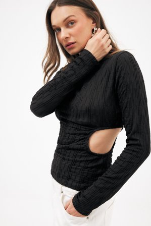 NA-KD Structured Cut Out Top - Langærmede t-shirts - Sort - L