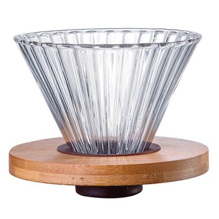 Kaffetrakter Glass Trakt Drypp Kaffemaskin Filter Transparent Gjenbrukbar Hell over Bryggekopp med Treholder E 2025th