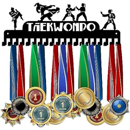 Taekwondo Medaljeophæng Display 20 Kroge Medaljeholder Stativ Vægmonteret Ophæng Dekoration Trofæhylde Præmiehylde Præmiebånd Ophæng med Gaveæske til 