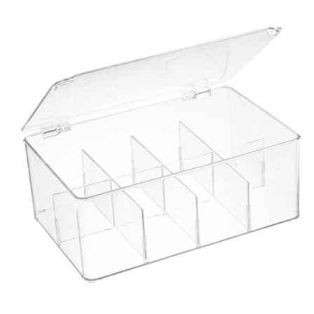 Förvaringslåda i transparent plast med gångjärn, 8-facks förvaringslåda för tepåsar, lämplig för kök, snacks, stapelbar förvaringslåda