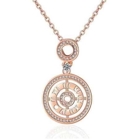 Halskæde til kvinder, romertal cirkel halskæde egnet til hverdagsbrug, på arbejde eller til fest, retro damehalskæde med (rosaguld romertal)