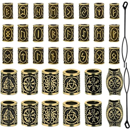 Set med 36 Viking Beard Beads Fornnordisk hår Tube Beads Dreadl