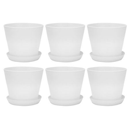 6x Muovinen Kasvi Kukka Ruukku Istutuslaatikko Aluslautasella Pyöreä Kiiltävä Koti Puutarha Dekor, Valkoinen Yläosa Cal