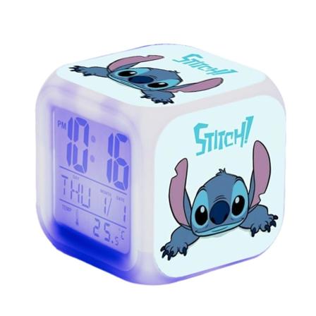 Hjemmeinnredning Lilo & Stitch Digital vekkerklokke 7 Fargeskiftende nattlys Nattklokke Barnelekegaver -ES C