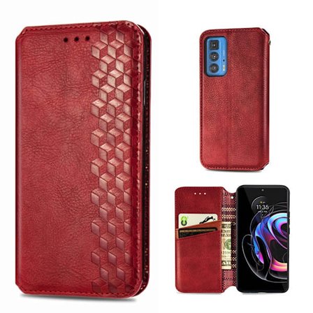 Läder Motorola Edge 20 Pro fodral med romb-design - Röd
