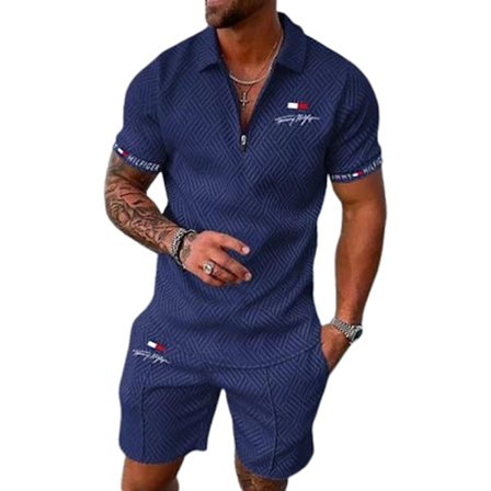 Herr Casual Set Sportkläder Gym Fitness Set Mode Sommar Kortärmad T-shirt Shorts Set Herr Sportkläder Träningsdräkt Marinblå