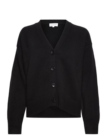 Davida Cashmere V-Neck Wide Cardigan - Black - M