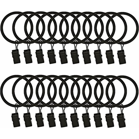Sæt med 20 gardinklemmer 3,0 mm x 25 mm Sort