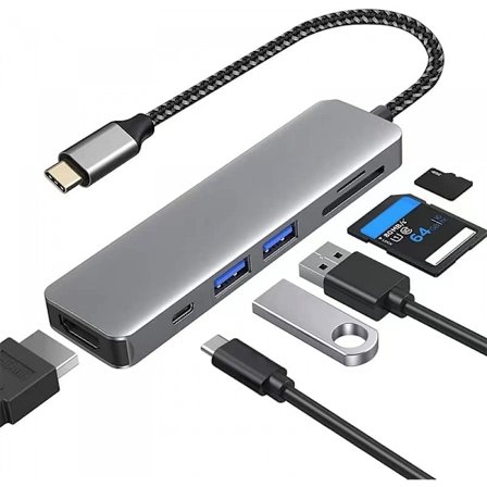 6 i 1 USB C Hub Multiport Adaptrar ,Mac Dongle med 4K HDMI, 100W Snabbladdning, USB-C och 3 USB-A 5Gbps Dataport, USB 2.0