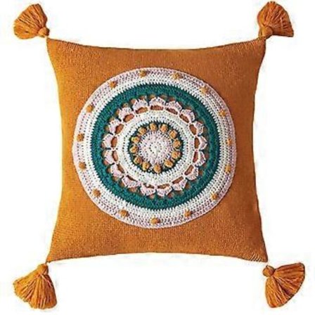 Boho Stickad Prydnadskudde Örngott med Tofsar Färgglad Rund Blommig Kudde Co Orange