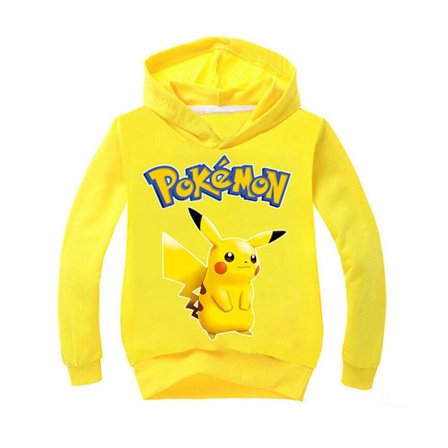 Tecknad Pikachu långärmad hoodie för barn Tröja Jumper Toppar gul