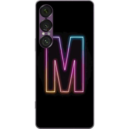 Yhteensopiva Puhelinkuori Sony Sony Xperia 1 VII Neonkirjain M värinvaihtuva valotehoste mustaa taustaa vasten, moderni minimalistinen typografia vah