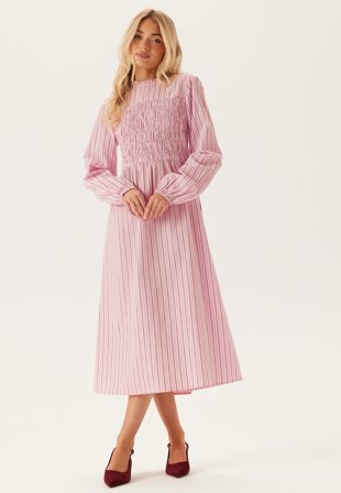 Bubbleroom - Smock Cotton Dress - Light pink/Striped - Kläder