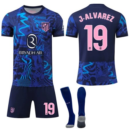 Store Black Friday-tilbud! 2024-2025 Atletico Madrid Bortedrakt Barn Voksen Fotballdrakt Nr. 19 J.ALVAREZ