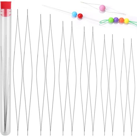 Pärlnålsset, 6 storlekar, för rocaillepärlor, pärlnålar för pärltrådning, extra tunna, med sprayflaska för pyssel och smycken