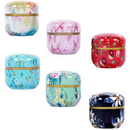 Vintage te-dåser runde 6-pak 283 g løs te med opbevaring til urter kaffebønner krydderier og sukker kompatibel med Style A