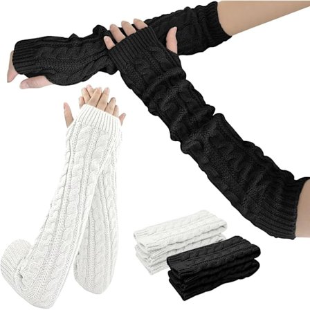Par Lange Fingerløse Handsker, Lange Strikket Vanter, Fingerløse Handsker Armvarmere, Strikket Vanter med Tommelhul