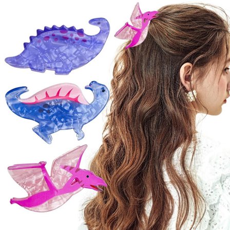 3 Pakke Dinosaur Hårspenner for Kvinner, Acetat & Akryl Y2K Hårklyper, Søte Små Spenner for Jenter, Tynne & Tykke Hårspenner