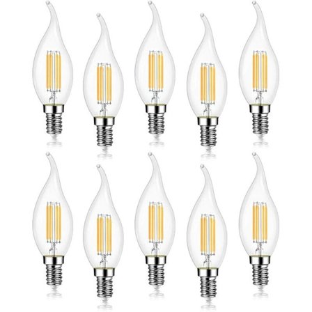 10-pak 4W LED Filamentpære E14 470LM Lysflamme Kold hvid 6000K, Ikke dæmpbar, 360° spredningsvinkel