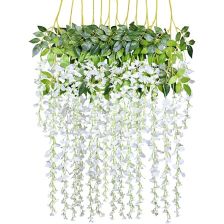 12 kappaletta tekokukkia Silkkivisteria Viiniköynnös Ratta Ripustettava Kukka Häihin Puutarhaan Kukka DIY Olohuoneen Toimiston Sisustus