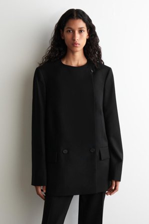 COS Women's Structured Collarless Wool Blazer in Black