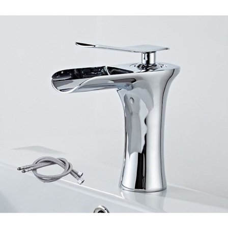 Vandhane til badeværelse, varmt og koldt vand mixer, messing vandhane til badeværelse, enkelt greb vandfald, sølvfarvet KLB