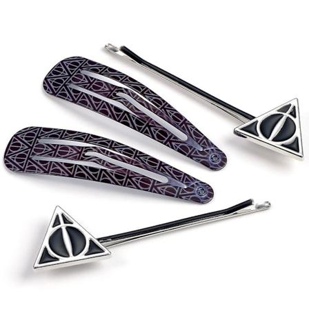 Harry Potter Deathly Hallows hårklämmor (4-pack) One Size Black/Silver One Size